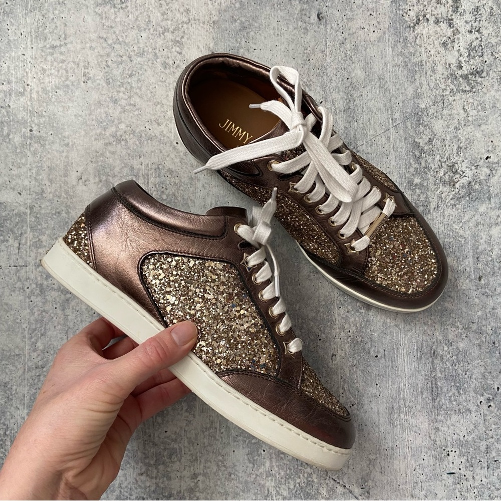 Jimmy Choo Miami Rose Gold Leather Women's Sneakers 37. Excellent condition.
